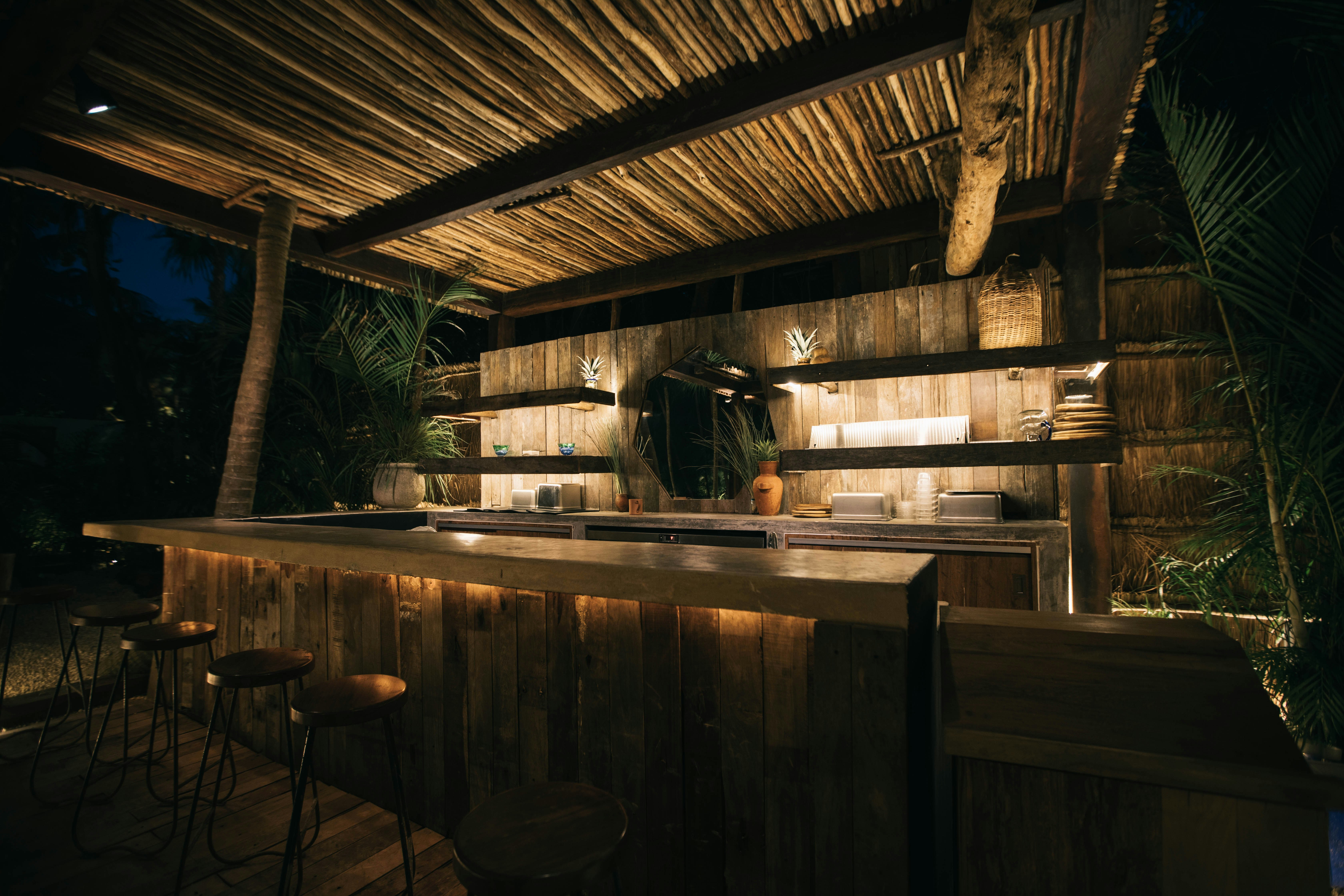 brown wooden counter table